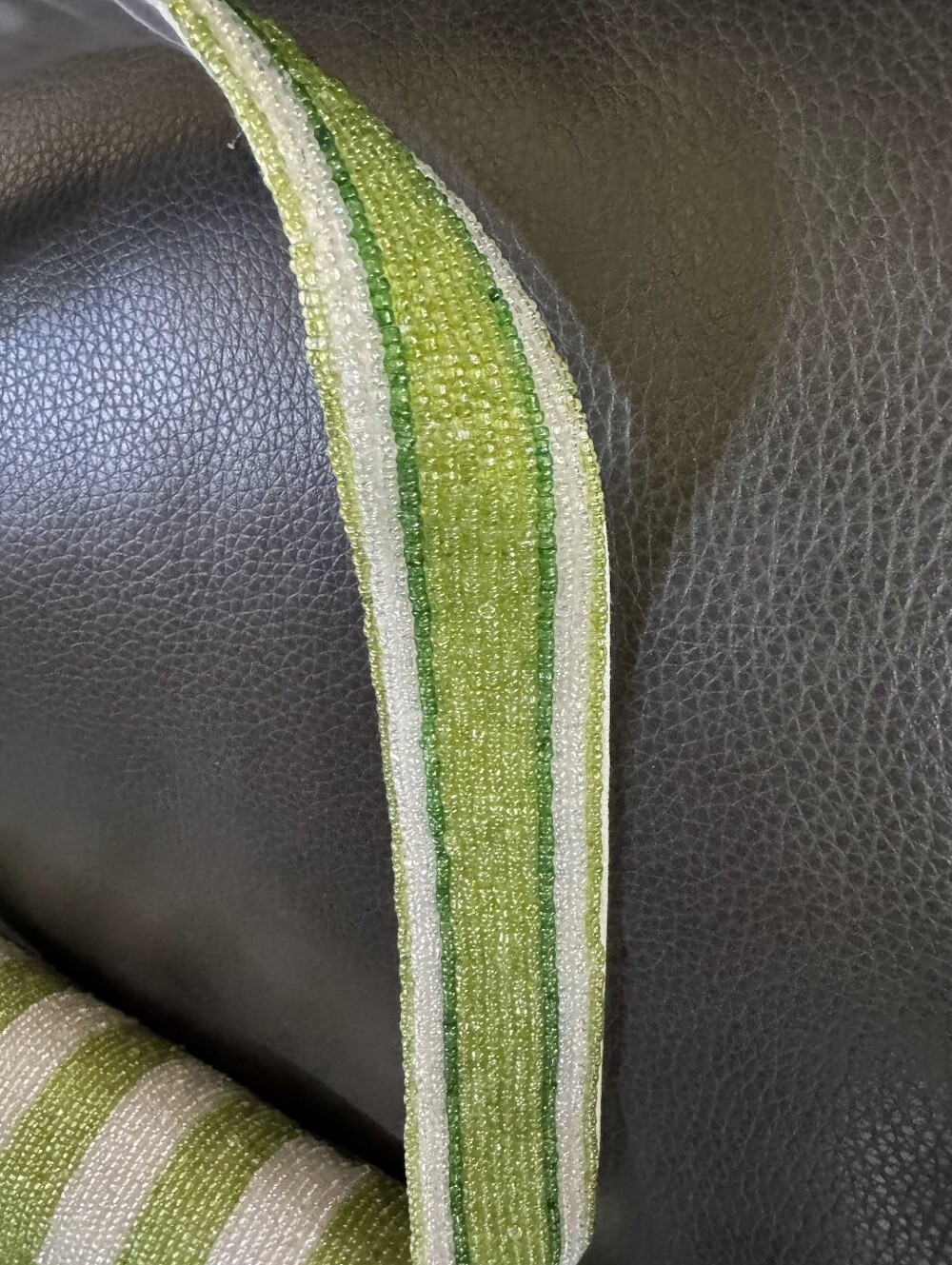 Handmade Green & White Striped Beaded Crossbody with Yellow Tulip - Picture 6 of 9